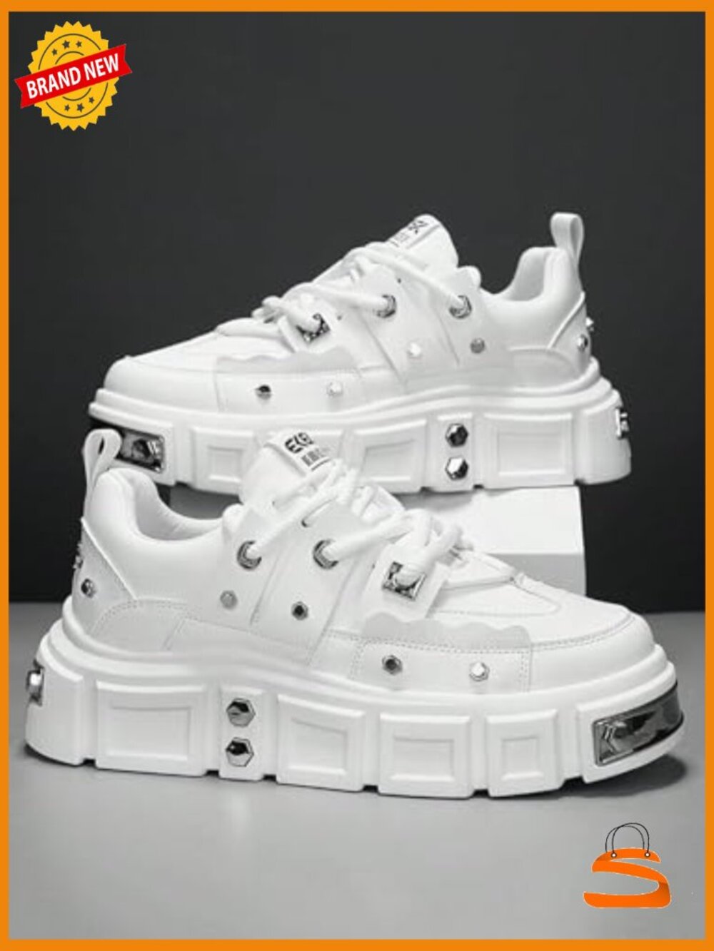 Faux Leather Y2K Punk Studded Platform Sneakers 2.75" Lift - Picture 3 of 6